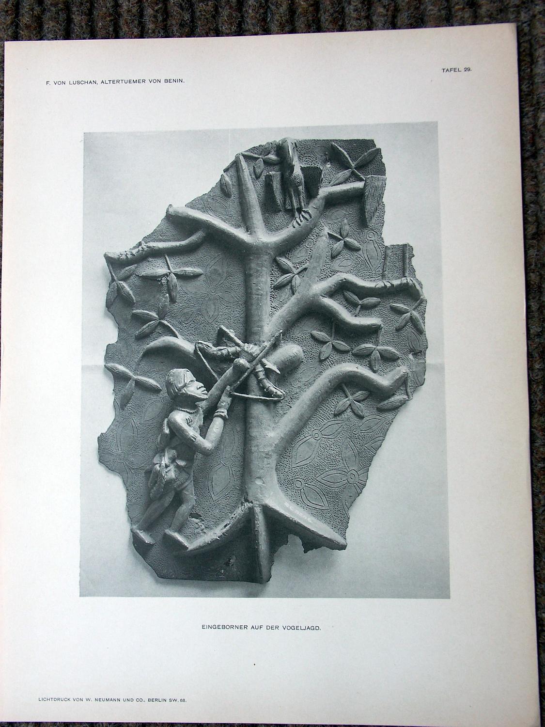 zz-lusc19,tafel 29 benin nigeria,bronze-platte mit figur vogeljagd (ke